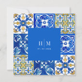 Mediterrane zomer moderne blauwe bruiloft kaart (Achterkant)