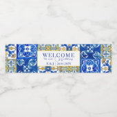 Mediterrane zomer moderne tegel bruiloft "Welkom" Waterfles Etiket (Enkel label)