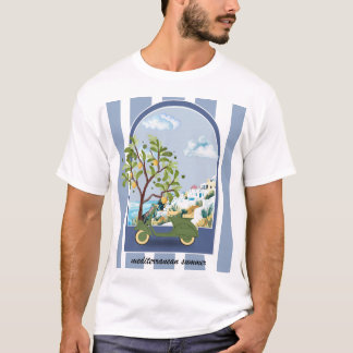 Mediterrane Zomer Scooter Kust Reisposter T-shirt