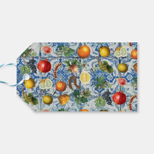 Mediterrane zomerblauwe mozaïek cadeaulabel (Achterkant Horizontaal)