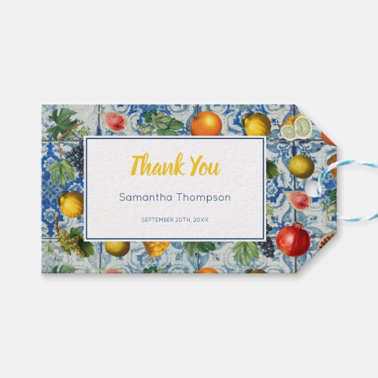 Mediterrane zomerblauwe mozaïek cadeaulabel (Voorkant (Horizontaal))