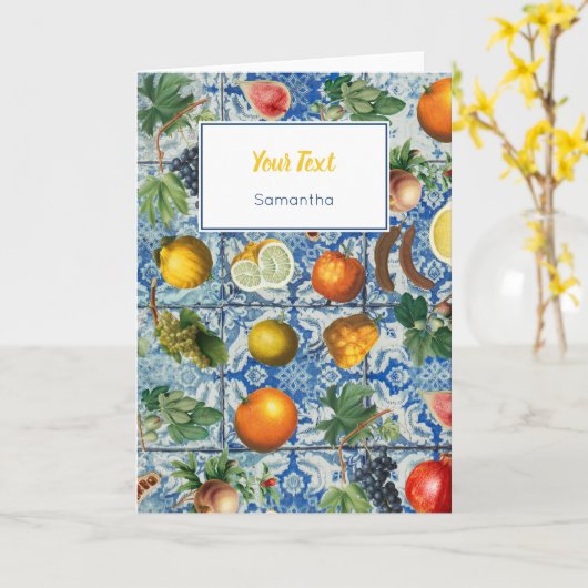 Mediterrane zomerblauwe mozaïek kaart (Gele Bloem)