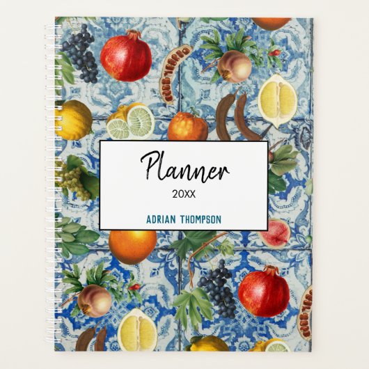 Mediterrane zomerfruit en blauwe mozaïek planner (Voorkant)