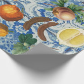 Mediterrane zomerfruit en blauwe witte mozaïek cadeaupapier (Hoek)