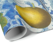 Mediterrane zomerfruit en blauwe witte mozaïek cadeaupapier (Rol Hoek)