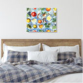 Mediterrane zomerfruit en blauwe witte mozaïek canvas afdruk (Insitu (Slaapkamer))