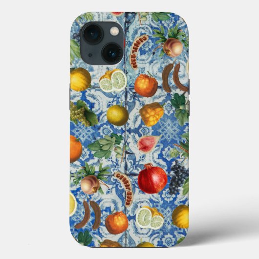 Mediterrane zomerfruit en blauwe witte mozaïek Case-Mate iPhone case (Achterkant)