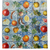 Mediterrane zomerfruit en blauwe witte mozaïek douchegordijn (Voorkant)