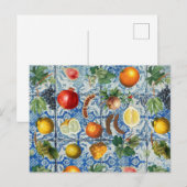 Mediterrane zomerfruit en blauwe witte mozaïek feestdagenkaart (Voorkant / Achterkant)