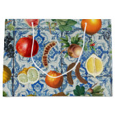 Mediterrane zomerfruit en blauwe witte mozaïek groot cadeauzakje (Voorkant)