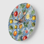 Mediterrane zomerfruit en blauwe witte mozaïek grote klok (Hoek)