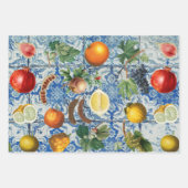 Mediterrane zomerfruit en blauwe witte mozaïek inpakpapier vel (Voorkant 2)
