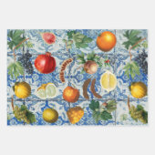 Mediterrane zomerfruit en blauwe witte mozaïek inpakpapier vel (Voorkant)