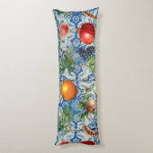 Mediterrane zomerfruit en blauwe witte mozaïek lichaamskussen (Achterkant (Verticaal))