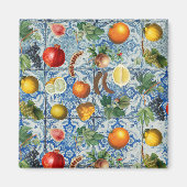 Mediterrane zomerfruit en blauwe witte mozaïek magneet (Voorkant)