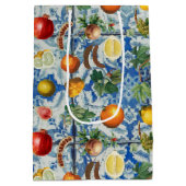 Mediterrane zomerfruit en blauwe witte mozaïek medium cadeauzakje (Achterkant)