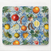 Mediterrane zomerfruit en blauwe witte mozaïek muismat (Voorkant)