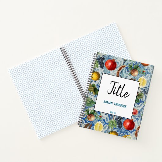 Mediterrane zomerfruit en blauwe witte mozaïek notitieboek (Binnen)