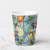 Mediterrane zomerfruit en blauwe witte mozaïek papieren bekers (Links)