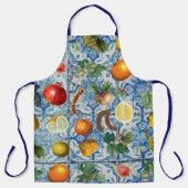 Mediterrane zomerfruit en blauwe witte mozaïek schort (Voorkant)