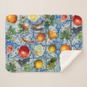 Mediterrane zomerfruit en blauwe witte mozaïek sherpa deken (Voorkant (horizontaal))