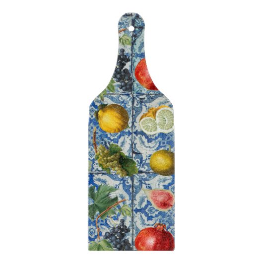 Mediterrane zomerfruit en blauwe witte mozaïek snijplank (Voorkant)