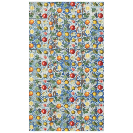 Mediterrane zomerfruit en blauwe witte mozaïek tafelkleed (Voorkant)