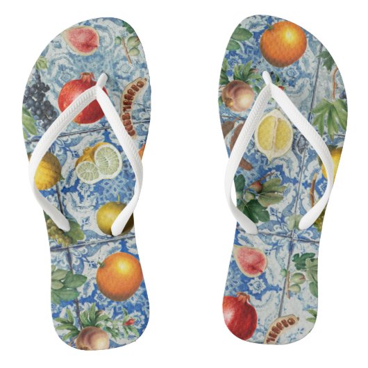 Mediterrane zomerfruit en blauwe witte mozaïek teenslippers (Voetbed)