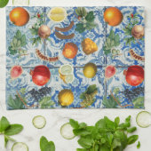 Mediterrane zomerfruit en blauwe witte mozaïek theedoek (Gevouwen)