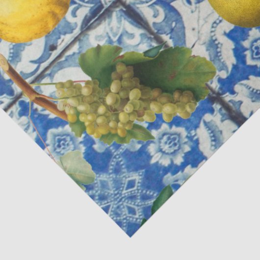 Mediterrane zomerfruit en blauwe witte mozaïek tissuepapier (Detail)