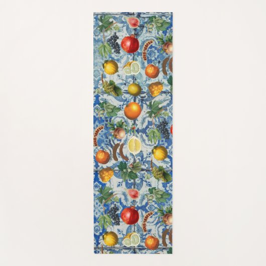 Mediterrane zomerfruit en blauwe witte mozaïek yogamat (Voorkant)