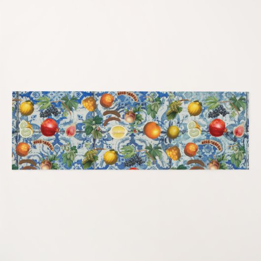 Mediterrane zomerfruit en blauwe witte mozaïek yogamat (Voorkant (horizontaal))