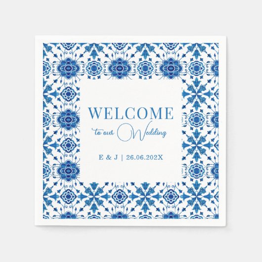 Mediterrane zomermoderne tegel bruiloft servetten (Voorkant)