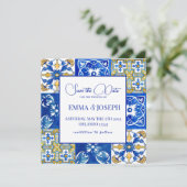 Mediterrane zomermoderne tegel "Save the Date" Kaart (Staand voorkant)