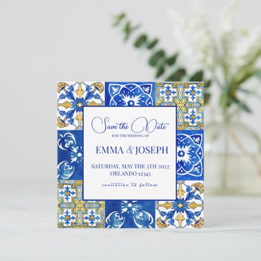 Mediterrane zomermoderne tegel "Save the Date" Kaart (Staand voorkant)