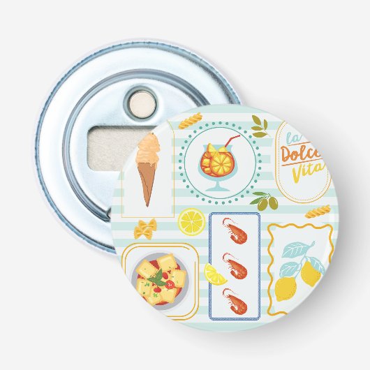 Mediterrane zomerse sfeer button flesopener (Voorkant)