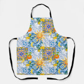 Mediterrane zon, bloemen, citroen, halve maan, schort (Voorkant)