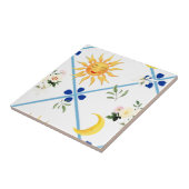 Mediterrane zon, bloemen, halve maan, tegeltje (Zijkant)