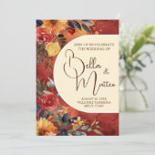 Mediterrane zon Boho Terracotta bloemenbruiloft Kaart (Staand voorkant)