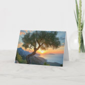 Mediterrane zonsondergang over het Zee met olijfbo Kaart (Voorkant)