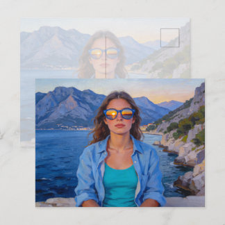 Mediterrane Zonsondergang Reflecties – Moderne Kus Briefkaart