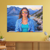 Mediterrane Zonsondergang Reflecties – Moderne Kus Canvas Afdruk (Insitu (Woonkamer))