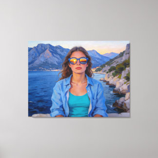 Mediterrane Zonsondergang Reflecties – Moderne Kus Canvas Afdruk