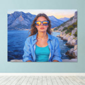 Mediterrane Zonsondergang Reflecties – Moderne Kus Canvas Afdruk (Insitu (Houten vloer))