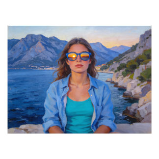 Mediterrane Zonsondergang Reflecties – Moderne Kus Foto Afdruk