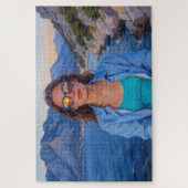 Mediterrane Zonsondergang Reflecties – Moderne Kus Legpuzzel (Verticaal)