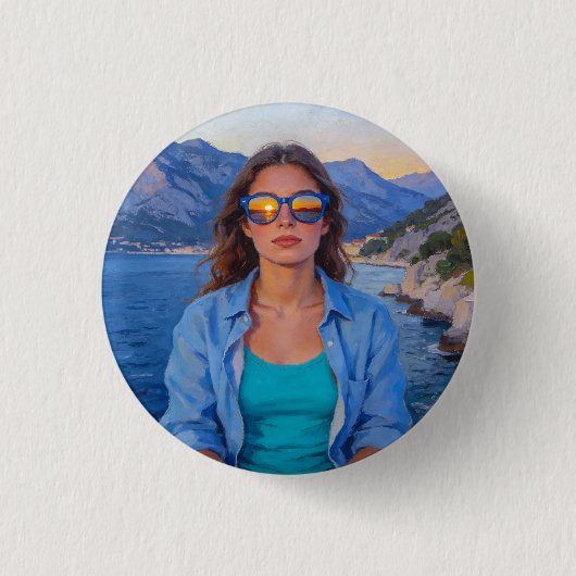 Mediterrane Zonsondergang Reflecties – Moderne Kus Ronde Button 3,2 Cm (Voorkant)