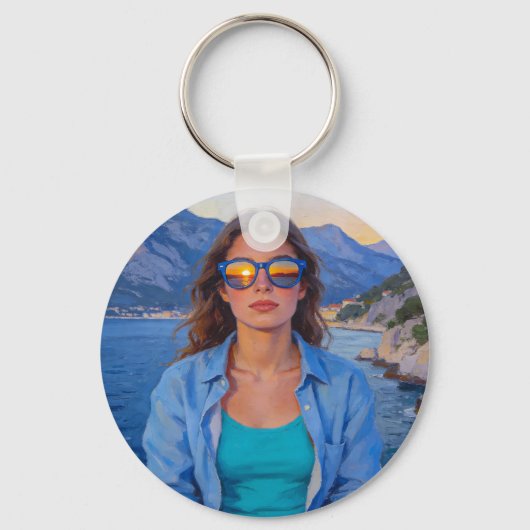 Mediterrane Zonsondergang Reflecties – Moderne Kus Sleutelhanger (Voorkant)