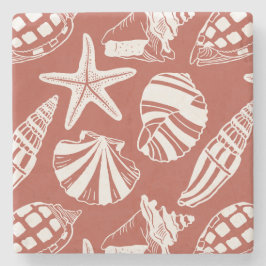 Mediterraneaan kust zeeschelp toile terracotta stenen onderzetter