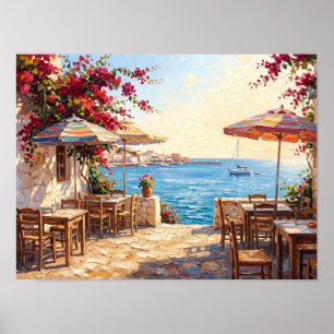 Mediterraneaanse Café Terras Kunst Poster